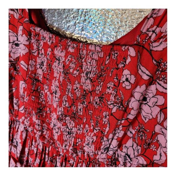Band of Gypsies Red & Pink Boho Floral Dress Size Medium - Picture 6 of 11